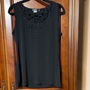 J Lee Black Sleeveless Camisole with Crochet Yoke Size M